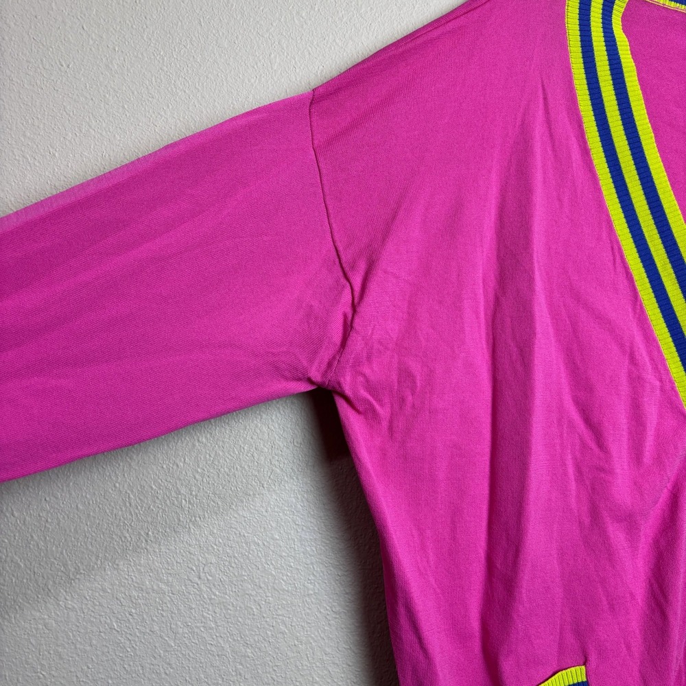 VICTOR GLEMAUD Pink Neon Blue Stripe Colorblock Cardigan Sweater Women's 2X - Picture 4 of 16